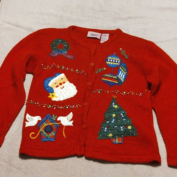 Airport Girls Embellished Red Holiday Sweater Sz M - Picture 2 of 6